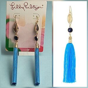 Lilly Pulitzer Statement Earrings Seaside Tassel Capri Teal Blue Cowrie …